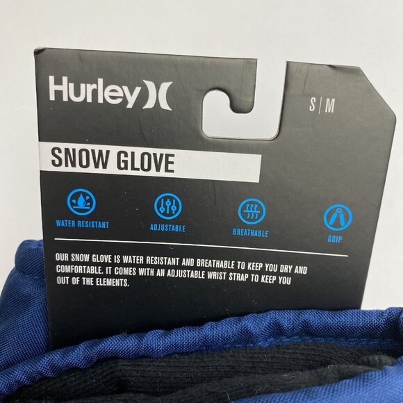 HURLEY S/M SNOW GLOVE Blue Water Resistant Adjustable Breathable Grip Unisex New - Picture 9 of 12